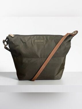 MICHAEL KORS Olive Green Nylon Crossbody with Tan Leather Strap